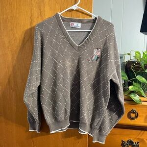 Vintage Isle of Cotton Ladies Argyle Knit Golf Sweater Size Large